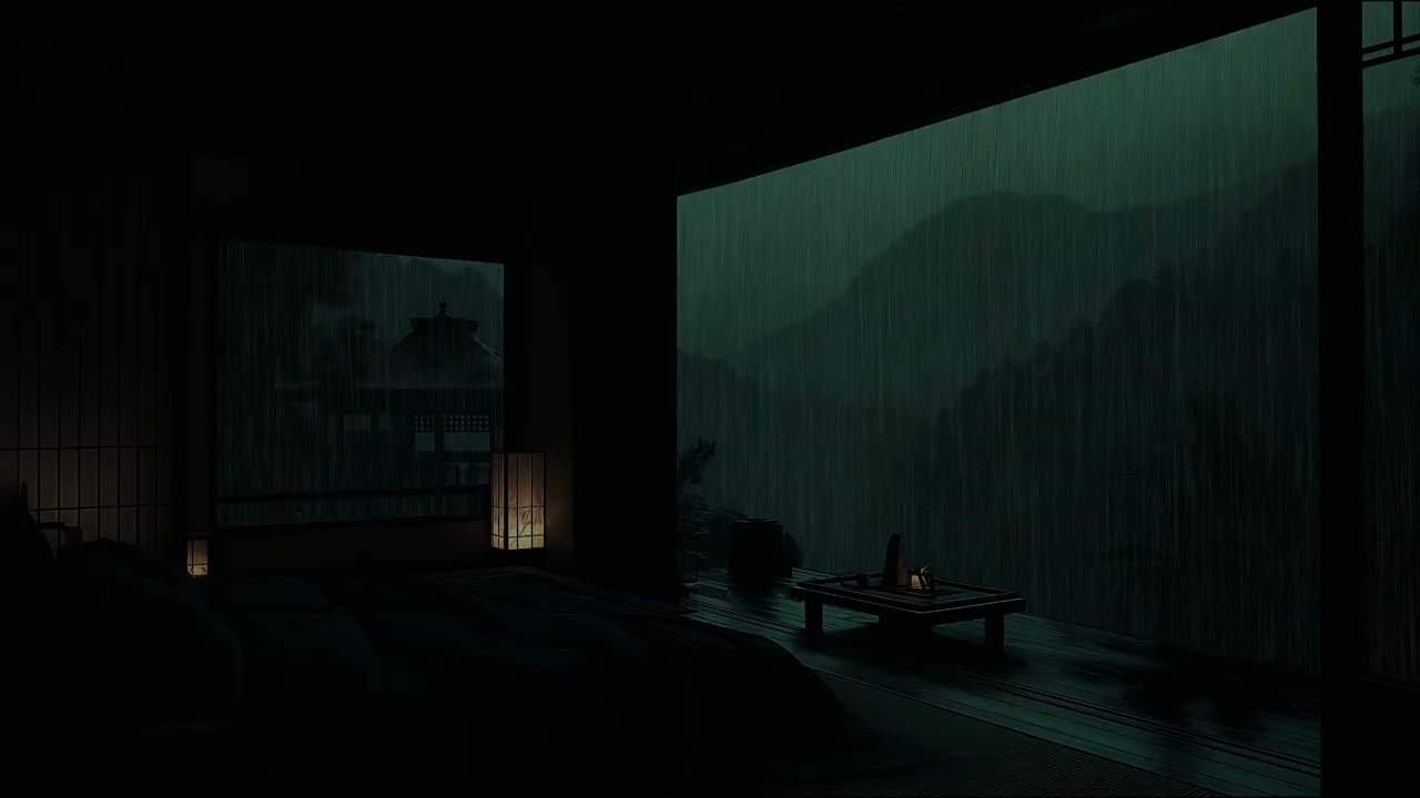 Rain Sounds at Night from a Cozy Bedroom Window Overlooking Forest for Deep Sleep and Calm
