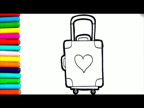 How to draw a suitcase step by step easily, painting and coloring a cute  luggage for kids