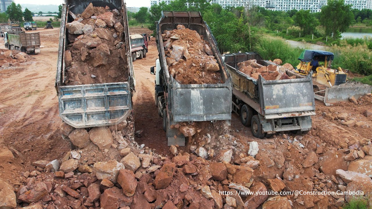 Landfill Cleanup Big New Project By Powerful Bulldozer Pushing Rocks ...