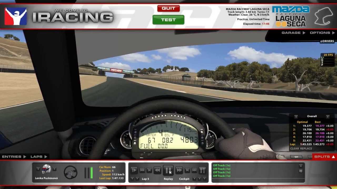 iRacing Mazda MX 5 at Laguna Seca 1:45:57 😈