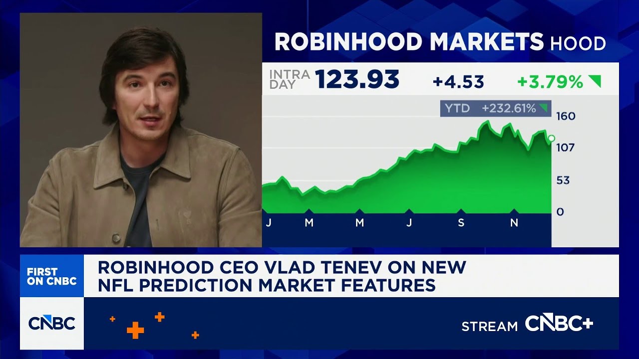 CNBC Television on Robinhood's expansion of prediction-market features for the NFL season.