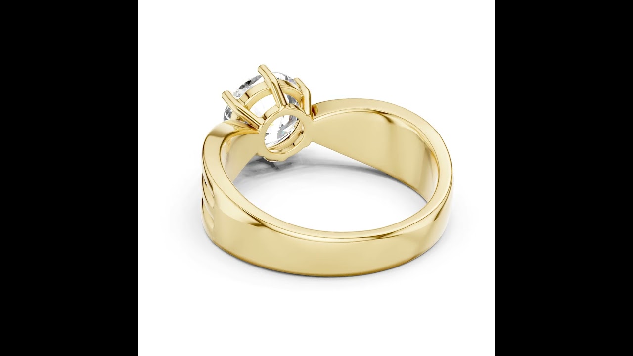 Triple Row Tapered Shank Round Cut Diamond Solitaire Ring