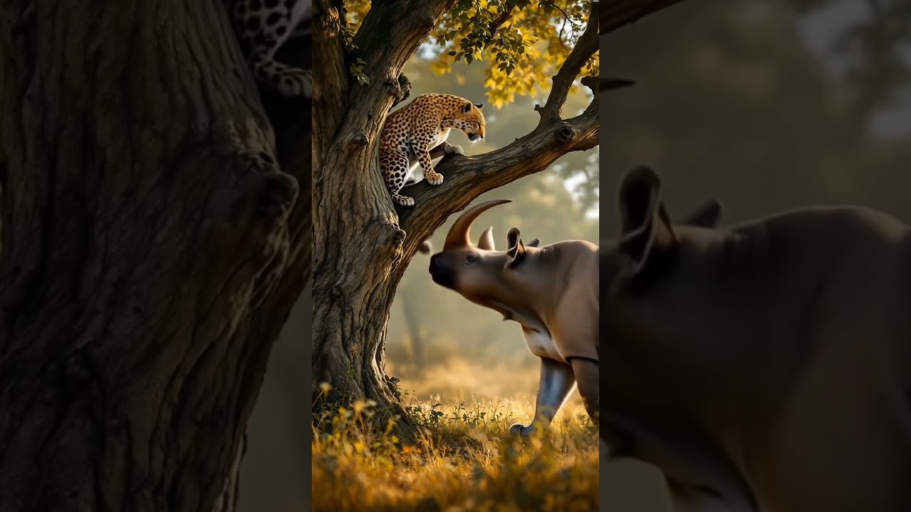 Leopards climb tree to for save his life 