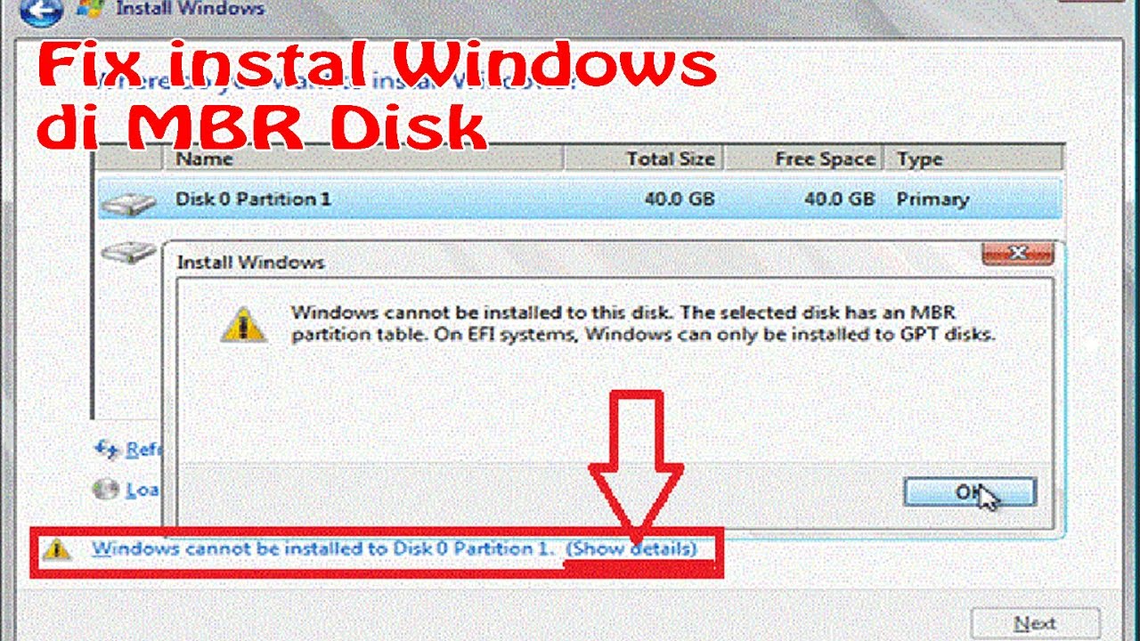 FIX! cara mengatasi Windows cannot be installed to disk YouTube