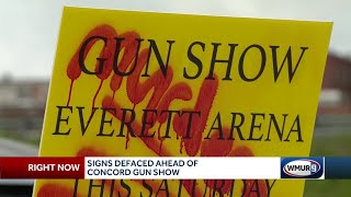 Signs for gun show in Concord vandalized with word 'murderers'
