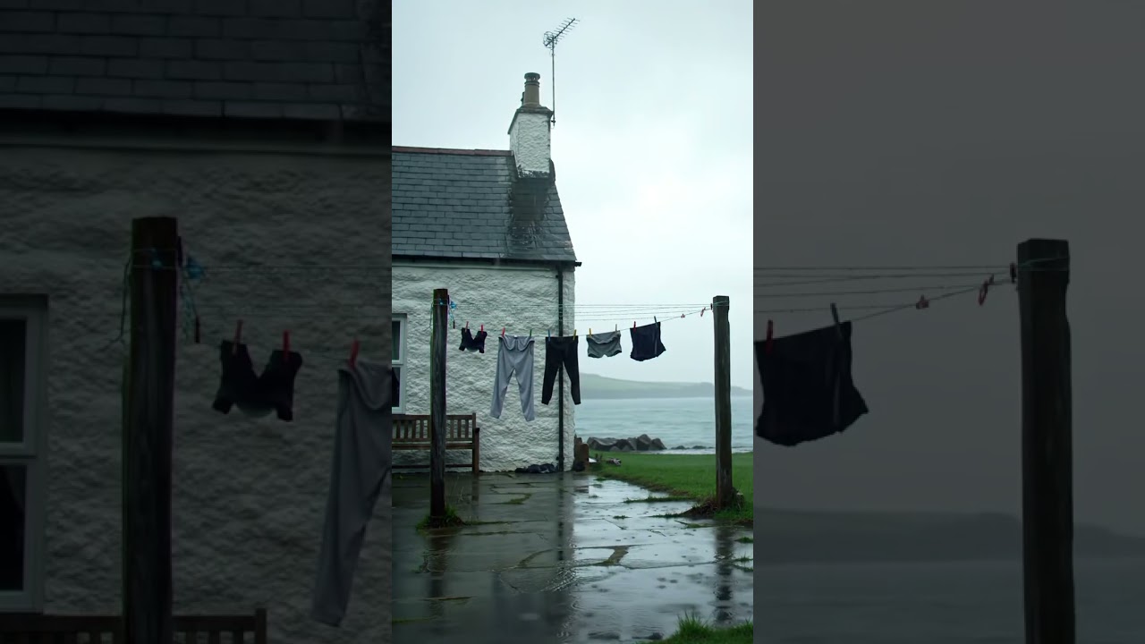 Gentle & Peaceful 🌧️ ASMR Rain at a Coastal Cottage Clothesline | Ocean View for Relax, Focus & Calm