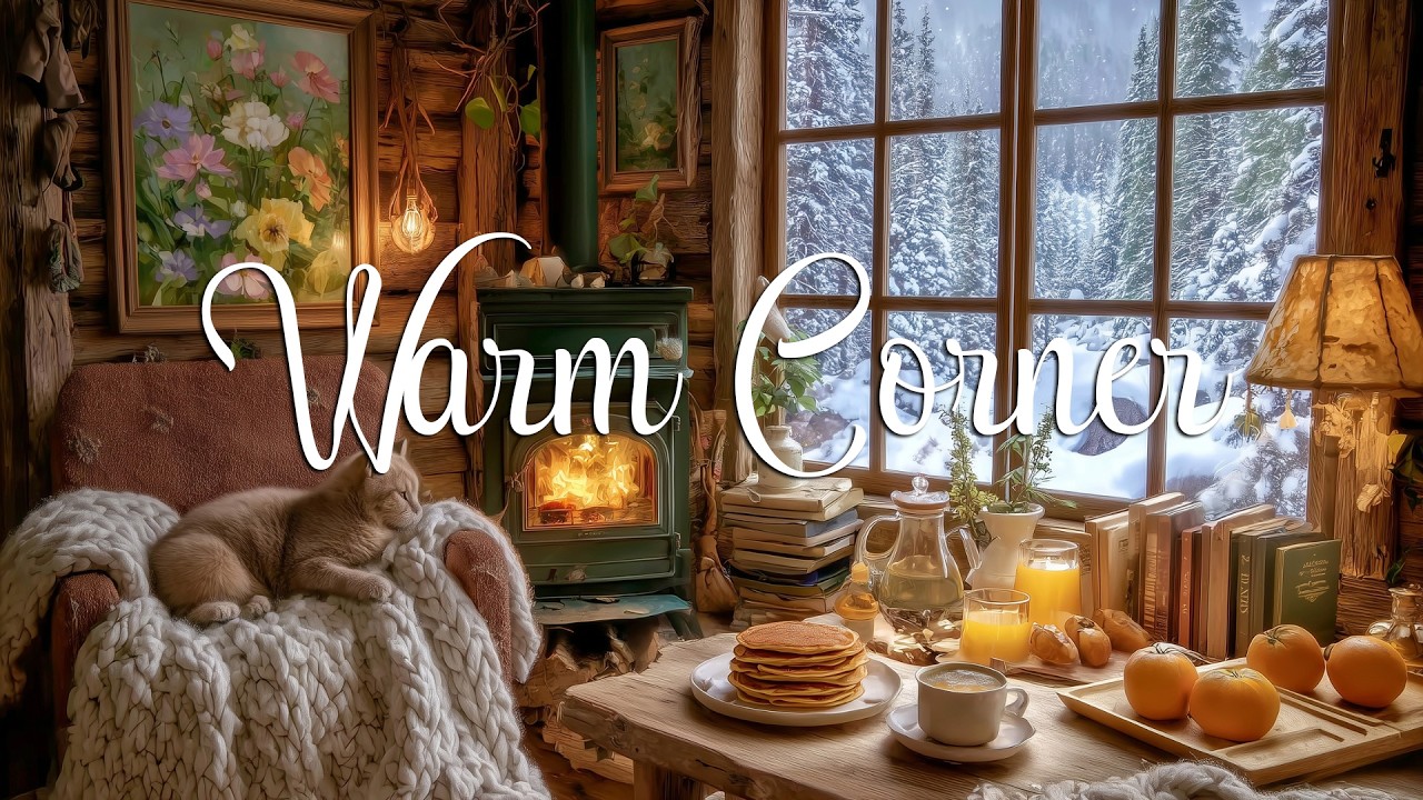 Peaceful winter snowy with fireplace jazz vintage 🍁 Oldies playing in another room for Rest & Unwind
