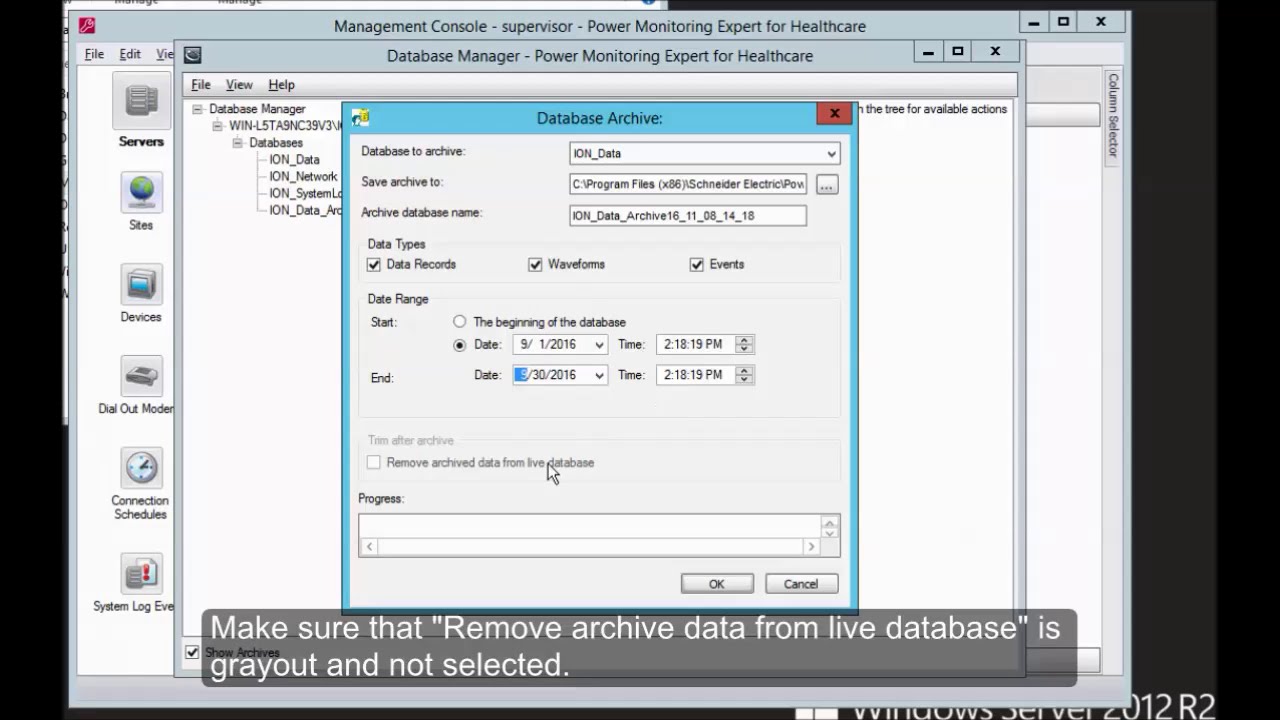 Archiving Power Monitoring Expert or StruxureWare Monitoring Databases | Schneider Electric Support