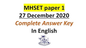 MHSET 27 December 2020 | Complete paper 1 Answer key in English