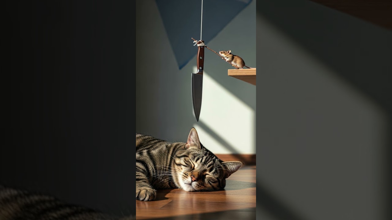 Shocking! Sleeping cat in risk — will mouse's clever trick save it 