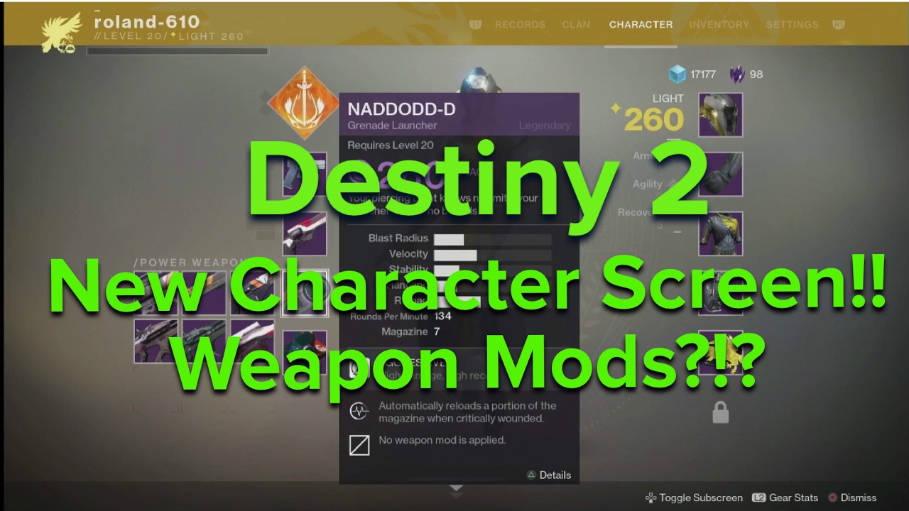 Destiny 2 New Character Screen! Weapon Mods!! - YouTube