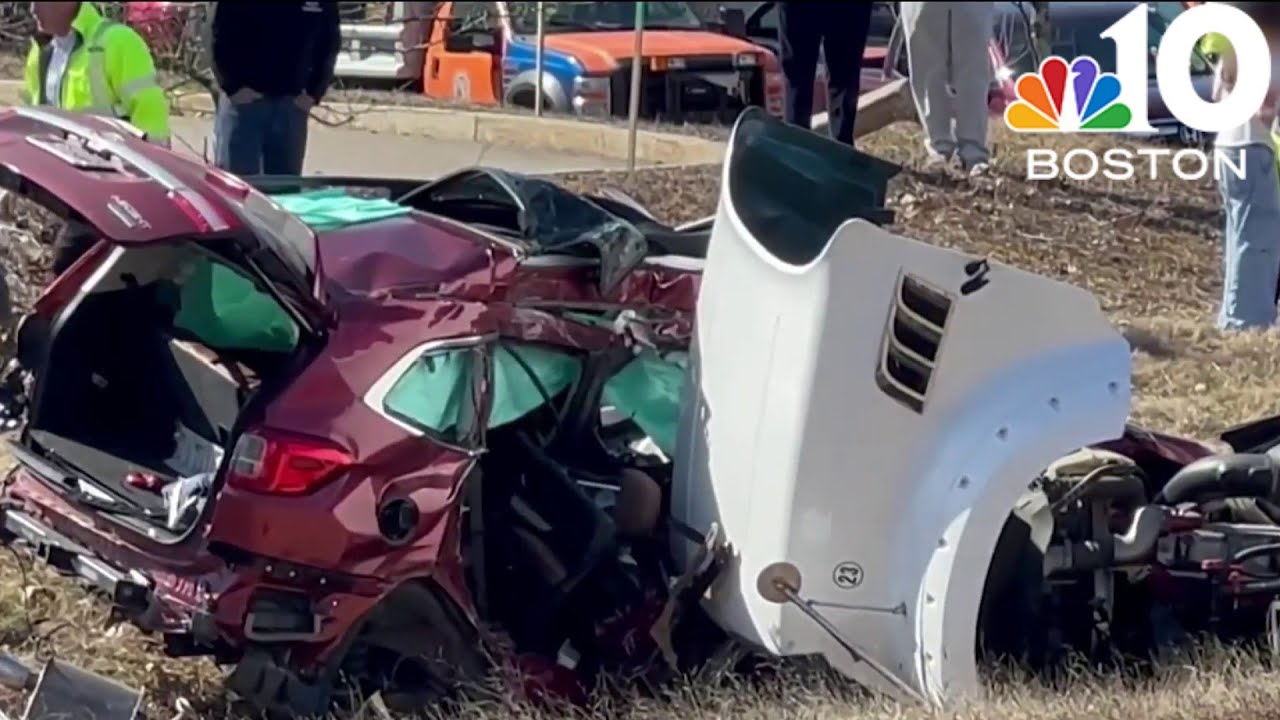 SUV collides with seeding truck in Medfield - YouTube