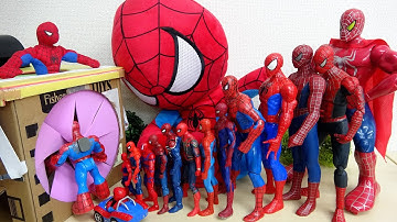 スパイダーマン 色んなサイズが連続突入 きゅんですボックス ちゃんと中に入れるかな フィギュア ぬいぐるみ