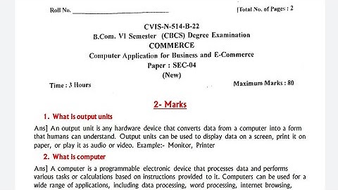 2022 Computer Applications for Business & E-Commerce Bcom 6th Sem question paper Basic computer HTML