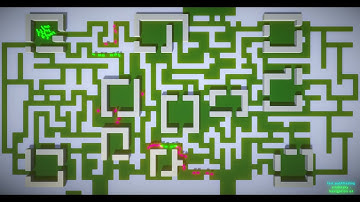 Two layers of dynamic navigation in a maze with a dynamically changing map topology.