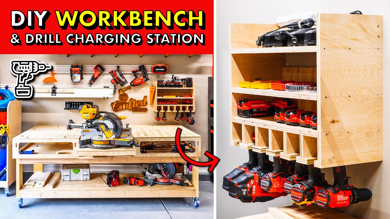 GARAGE SHOP STORAGE DIY 2x4 Workbench Base Drill Charging Station GARAGE SHOP STORAGE DIY 2x4 Workbench Base Drill Charging Station