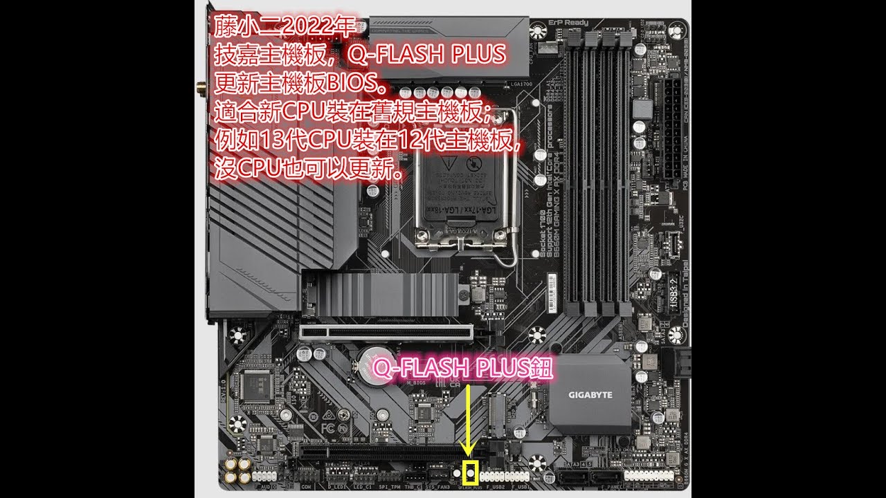 藤小二2022年「電腦DIY」技嘉12代600系列主機板，QFLASH PLUS，更新主機板BIOS。B660/Z690/H610主機板