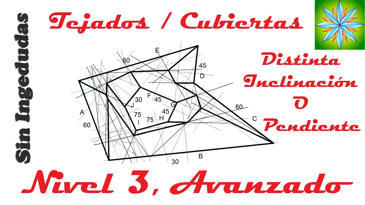 Tejado / Cubierta, distinta inclinación con patio, nivel de examen| Dibujo Técnico | Sin Ingedudas