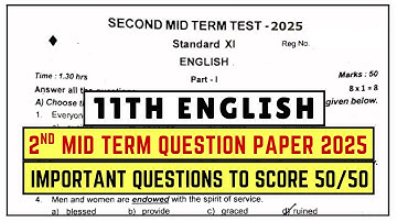 11th English 2nd Mid Term 2025 Question Paper | 11th English 2nd Mid Term Important Questions