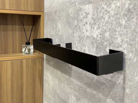 Полиця з тримачем рушника, алюмінієва, чорна, з підгибами, видео 1