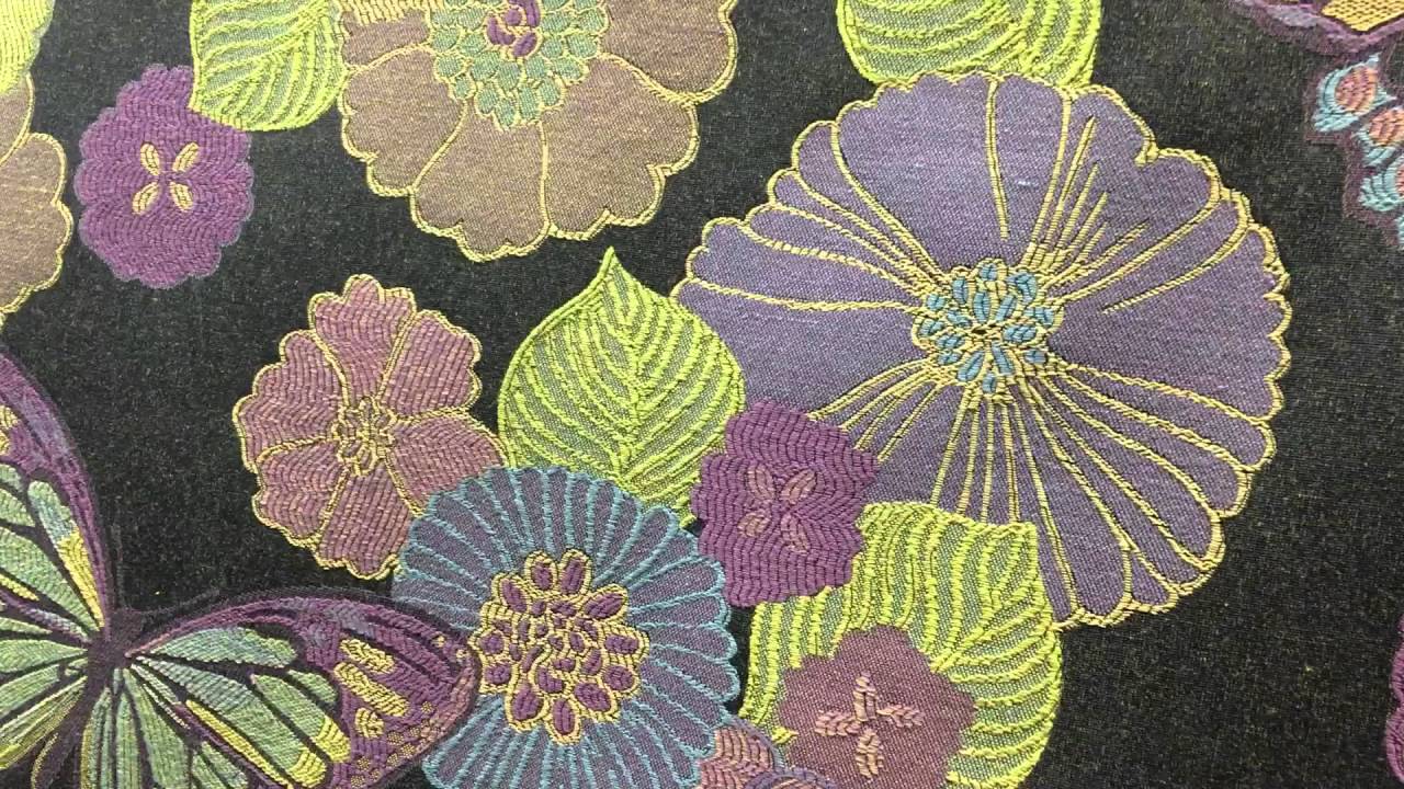 Lime Green and Purple Butterfly Tapestry 54 Inch Upholstery Fabric