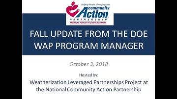 Fall Update from DOE WAP Program Manager