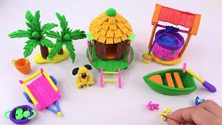 DIY How to make polymer clay miniature villa house, well, charpai, boat, Bullock cart |Easy tutorial