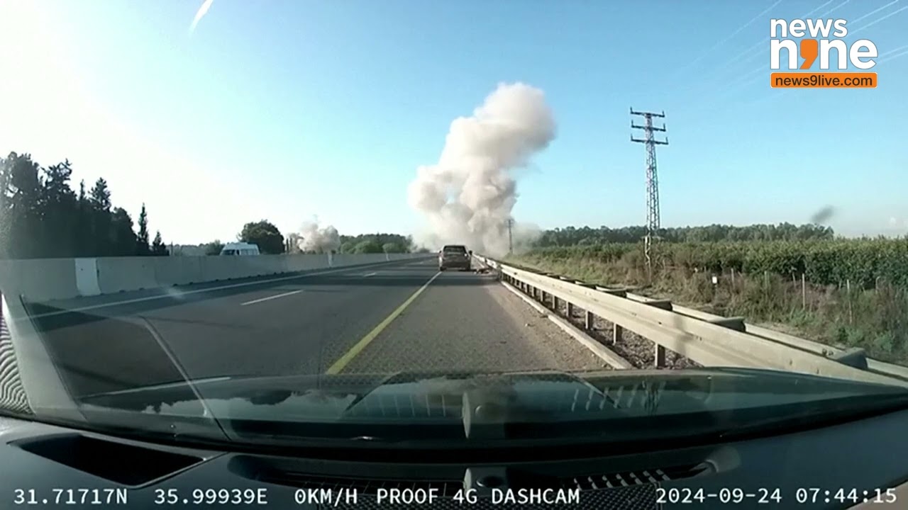 Shocking: Dashcam footage shows rocket falling on Israeli highway | News9