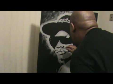 Nick Speed Painting a Eazy-E portrait on canvas