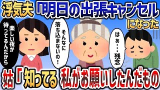 浮気夫「はぁ   明日の出張キャンセルになったわ」→姑「知ってるよ？私がお願いしたんだものｗｗｗ」【2chスカッと