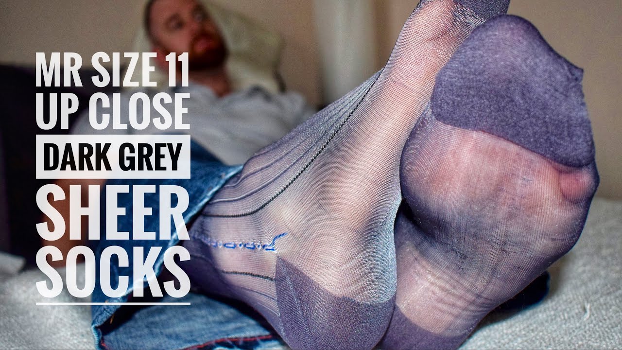 Mr Size 11 | Dark Grey Ribbed Nylon Sheer Socks - Close Up | Gay Sheer Sock ...
