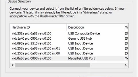 How to install a device filter for Mediatek using libusb