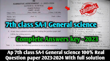 ap 7th class sa1 general science 💯real question paper 2023-24 answers| 7th sa1 science answer key