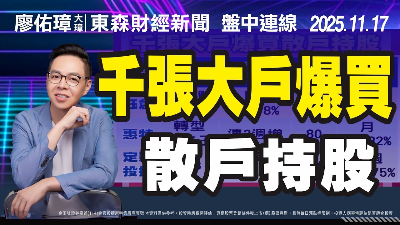 20251117｜#千張大戶爆買散戶持股｜東森新聞盤中連線｜#5351鈺創 、 #6706惠特 、 #3715定穎投控
