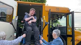 Sam getting on the school bus to Waldron for another day of school 5.7.24 @onthatnote