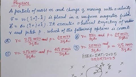 A particle of mass m and charge q moving with a velocity v=v० (i+j-k).. | iiser IAT 2025 physics