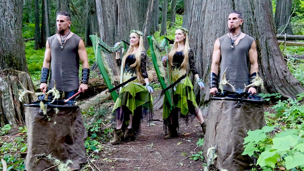 Whispering Giants (Harp Twins + @volfgangtwins) Original song in ancient tree grove
