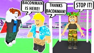 ROBLOX BACON SAVES BOY FROM BULLY! BACONMAN! Roblox Admin Commands | Roblox Funny Moments!