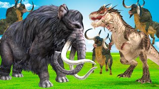 Woolly Mammoth Vs Zombie Buffalo Dino Attack Cow Cartoon Saved by Woolly Mammoth Elephant