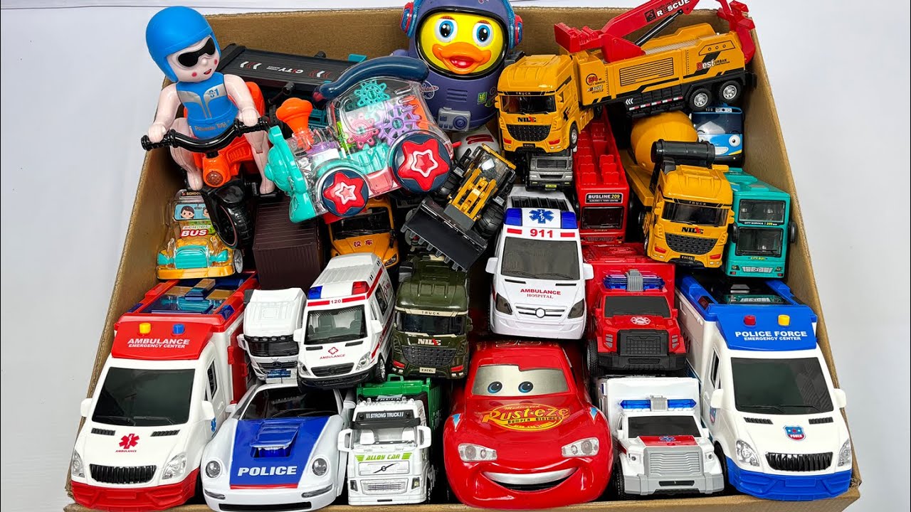 Marble Run Race ☆ HABA Slope & Retro Makita Truck, Excavator, Garbage Truck, Dump Truck, Ambulances