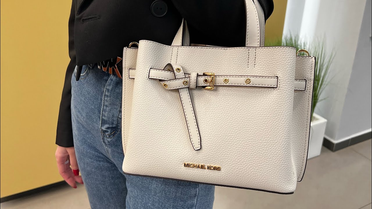 MICHAEL KORS Emilia Small Pebbled Leather Satchel (LT CREAM) - YouTube