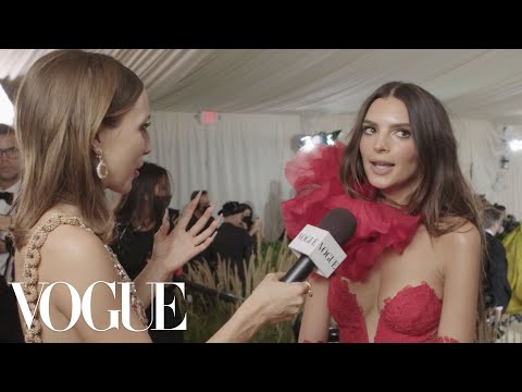 Emily Ratajkowski on Her Bridal Red Met Gala Look | Met Gala 2021 With Emma Chamberlain | Vogue