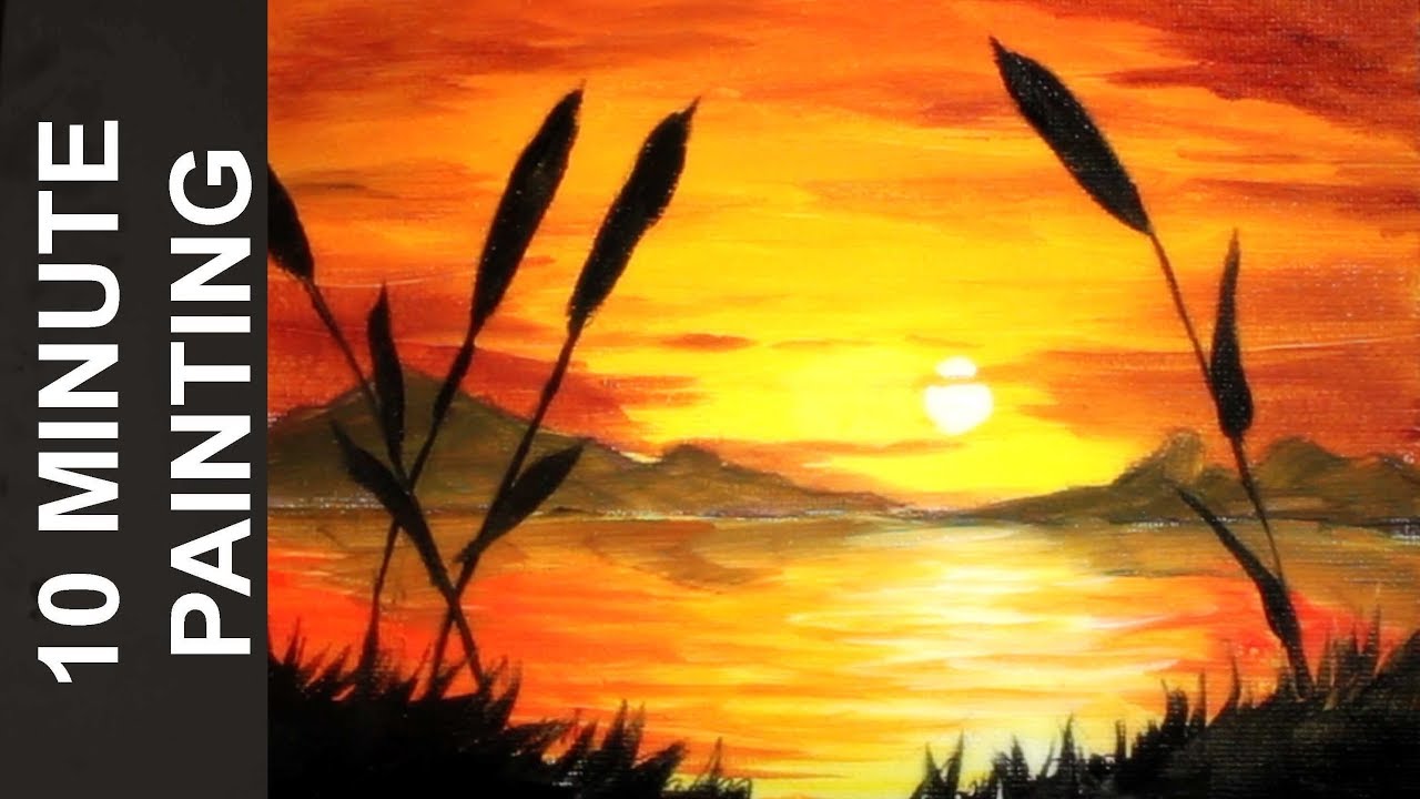 Painting a Final Summer Sunset over the Lake with Acrylics in 10 ...