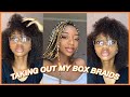 TAKING OUT MY MONTH OLD BOX BRAIDS + NEW GROWTH WITH TRANSITIONING HAIR!!
