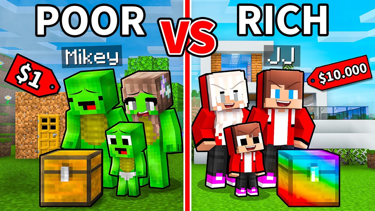 JJ and Mikey: POOR vs RICH Family Open Chest Battle in Minecraft - Maizen