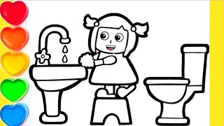 How to draw A Girl Washing Her Hands//Drawing Painting Coloring A Girl Washing Her Hands #howtodraw
