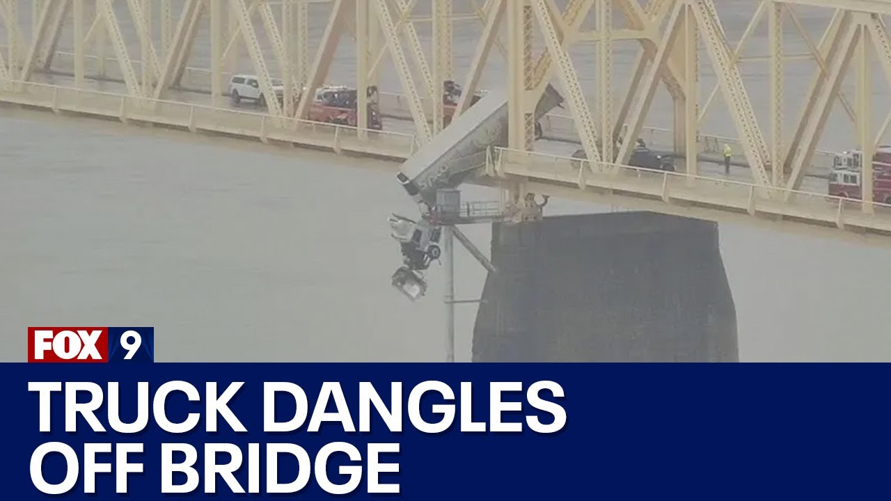 Truck hanging off bridge in Louisville, Kentucky