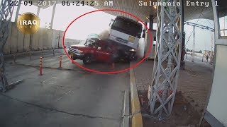 حادث مروع جدا سائق يفقد السيطرة على شاحنته في سيطرة كركوك- السليمانية