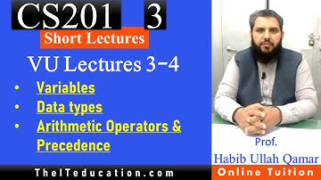 CS201 Short Lecture 3 | Variables, Datatypes, arithmetic operators Urdu / Hindi