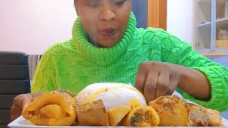 OKRO STEW WITH FUFU MUCHROOMS VEGETABLES MUKBANG /African food